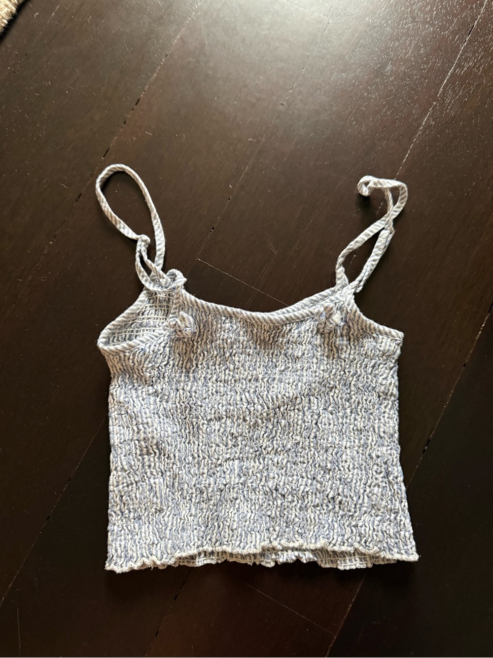 Brandy Melville Blue and White Smocked Crop Top